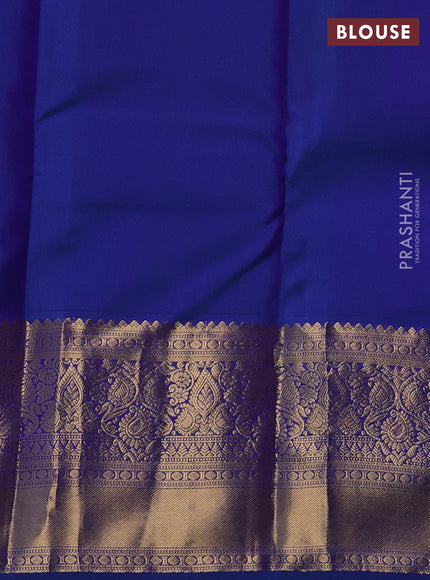 Pure kanchipuram silk saree blue with allover stripe zari woven 1000 buttas and long zari woven border