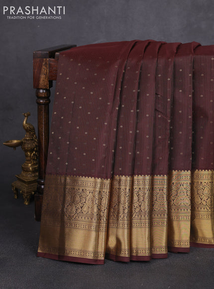 Pure kanchipuram silk saree coffee brown with allover stripe zari woven 1000 buttas and long zari woven border