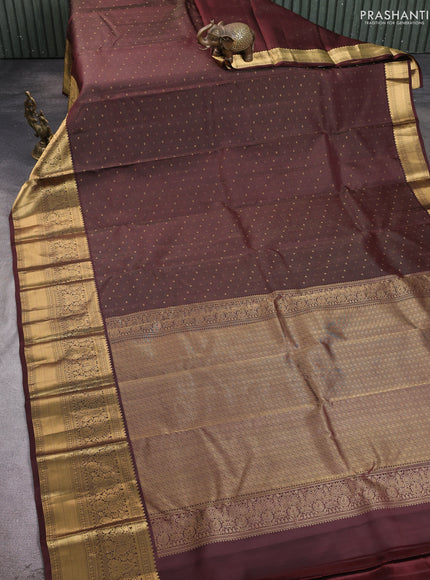 Pure kanchipuram silk saree coffee brown with allover stripe zari woven 1000 buttas and long zari woven border