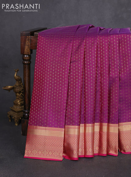 Pure kanchipuram silk saree magenta pink and pink with allover zari weaves & 1000 buttas and zari woven border