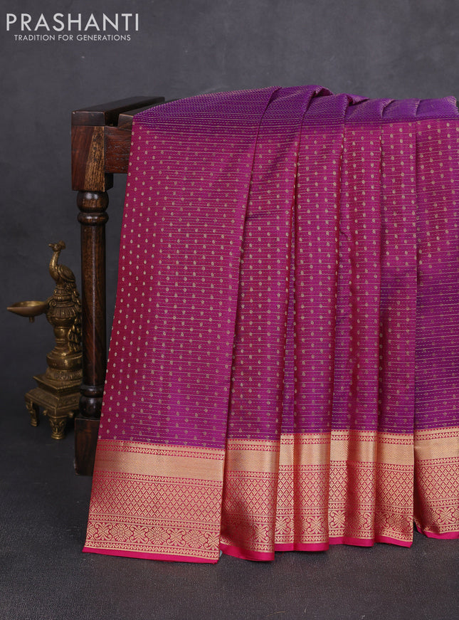 Pure kanchipuram silk saree magenta pink and pink with allover zari weaves & 1000 buttas and zari woven border
