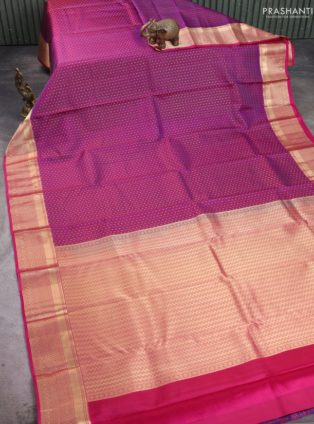 Pure kanchipuram silk saree magenta pink and pink with allover zari weaves & 1000 buttas and zari woven border