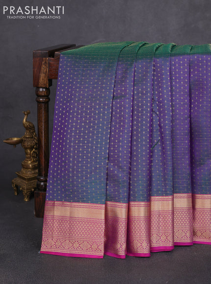 Pure kanchipuram silk saree dual shade of purple and pink with allover zari weaves & 1000 buttas and zari woven border
