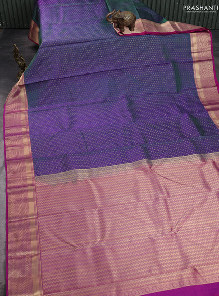 Pure kanchipuram silk saree dual shade of purple and pink with allover zari weaves & 1000 buttas and zari woven border