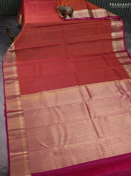 Pure kanchipuram silk saree rust shade and magenta pink with allover zari weaves & 1000 buttas and zari woven border
