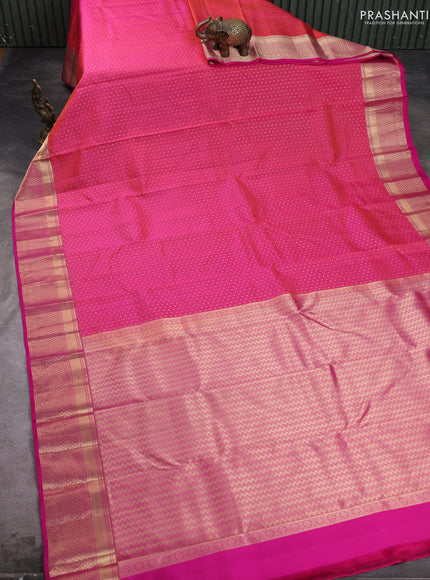 Pure kanchipuram silk saree dual shade of pinkish orange and pink with allover zari weaves & 1000 buttas and zari woven border