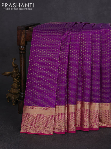 Pure kanchipuram silk saree purple and magenta pink with allover zari weaves & 1000 buttas and zari woven border