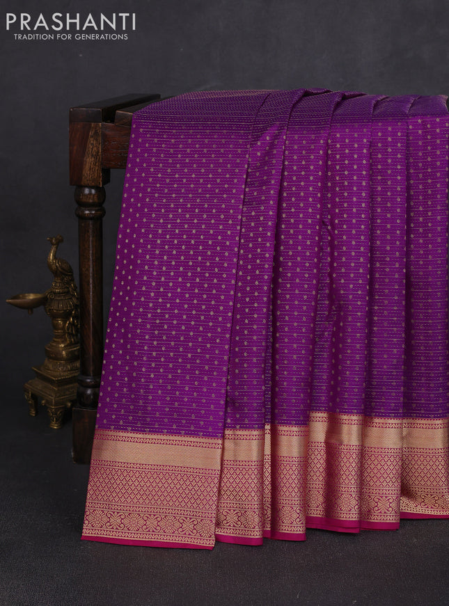 Pure kanchipuram silk saree purple and magenta pink with allover zari weaves & 1000 buttas and zari woven border