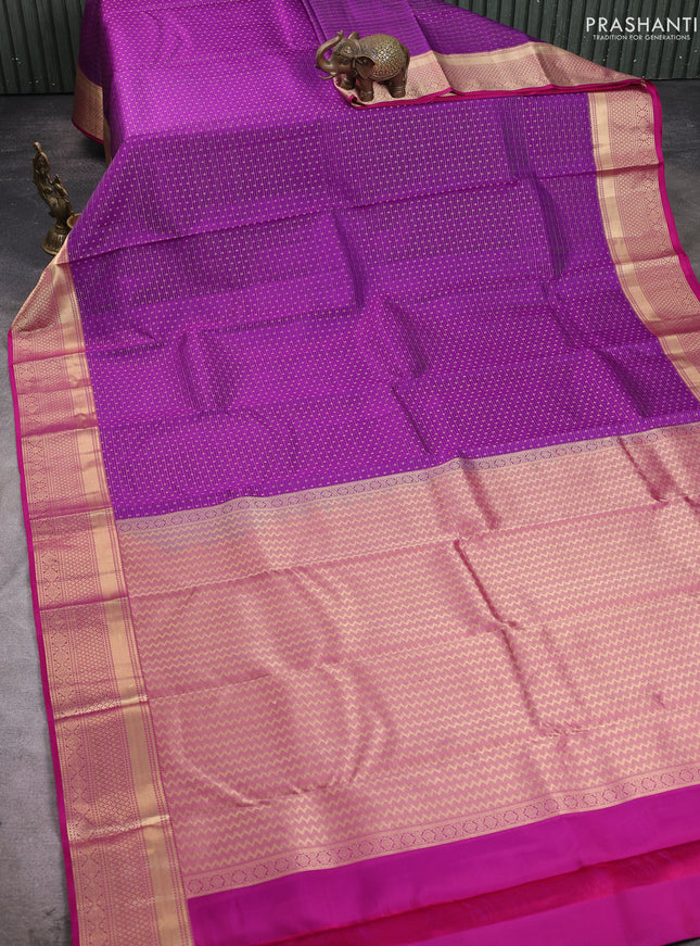 Pure kanchipuram silk saree purple and magenta pink with allover zari weaves & 1000 buttas and zari woven border