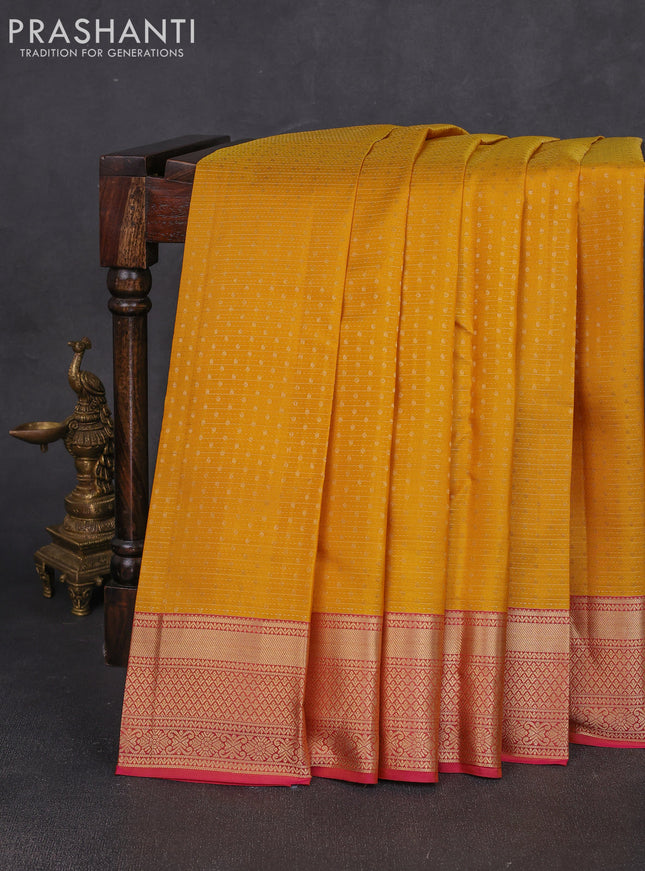 Pure kanchipuram silk saree yellow and pink with allover zari weaves & 1000 buttas and zari woven border