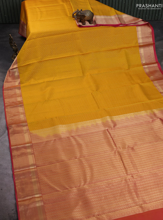 Pure kanchipuram silk saree yellow and pink with allover zari weaves & 1000 buttas and zari woven border