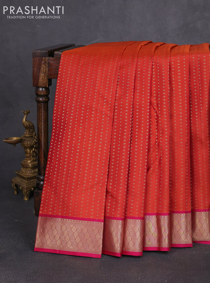 Pure kanchipuram silk saree rust shade and pink with allover zari woven 1000 buttas and zari woven border