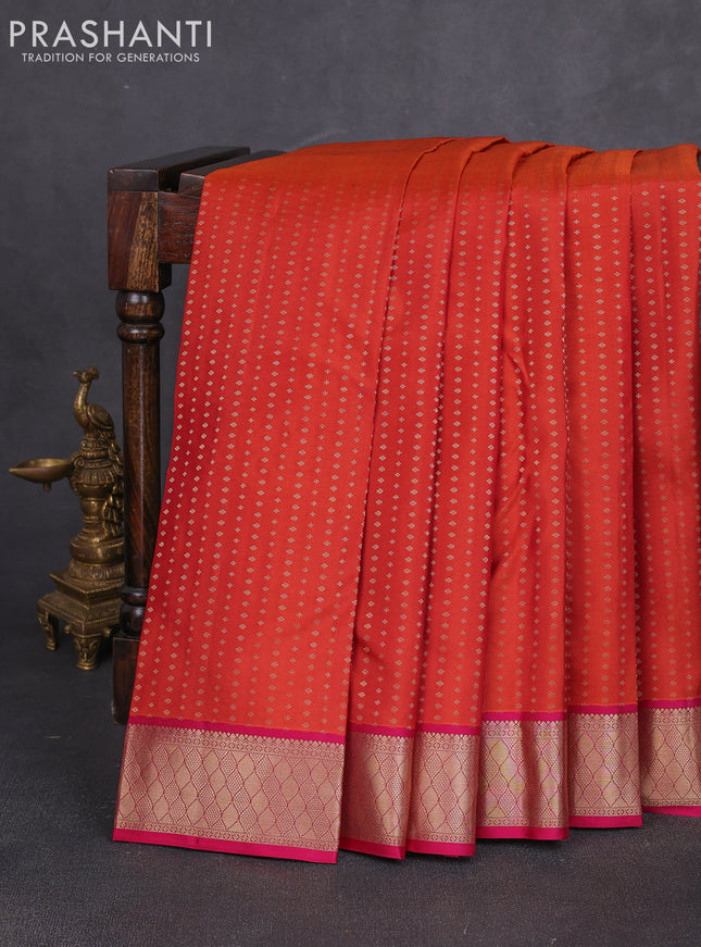 Pure kanchipuram silk saree rust shade and pink with allover zari woven 1000 buttas and zari woven border