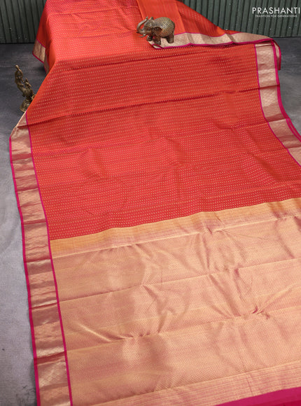Pure kanchipuram silk saree rust shade and pink with allover zari woven 1000 buttas and zari woven border