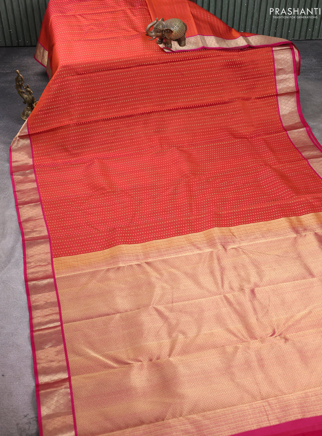 Pure kanchipuram silk saree rust shade and pink with allover zari woven 1000 buttas and zari woven border