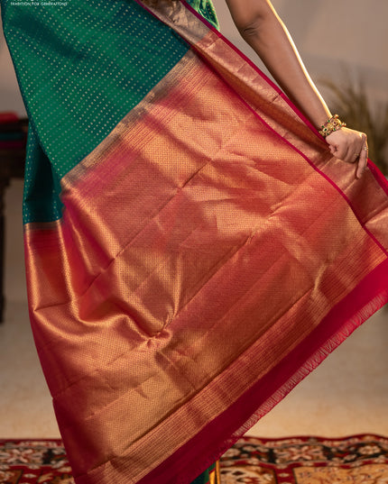 Pure kanchipuram silk saree bottle green and magenta pink with allover zari woven 1000 buttas and zari woven border