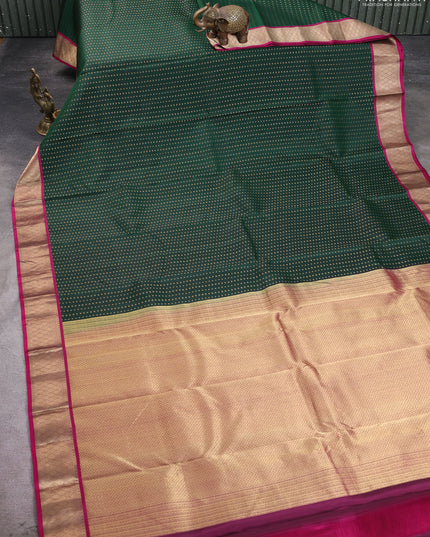 Pure kanchipuram silk saree bottle green and magenta pink with allover zari woven 1000 buttas and zari woven border