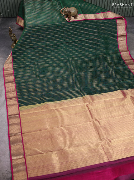 Pure kanchipuram silk saree bottle green and magenta pink with allover zari woven 1000 buttas and zari woven border