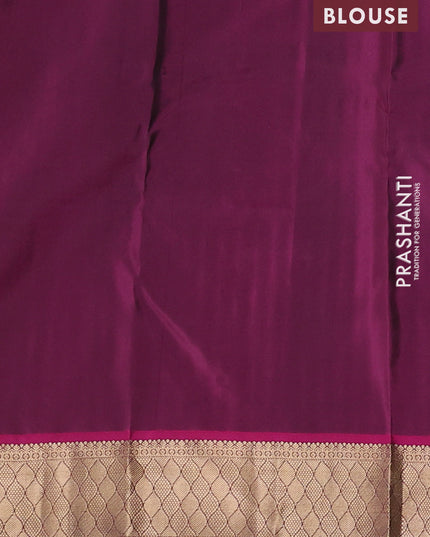 Pure kanchipuram silk saree bottle green and magenta pink with allover zari woven 1000 buttas and zari woven border