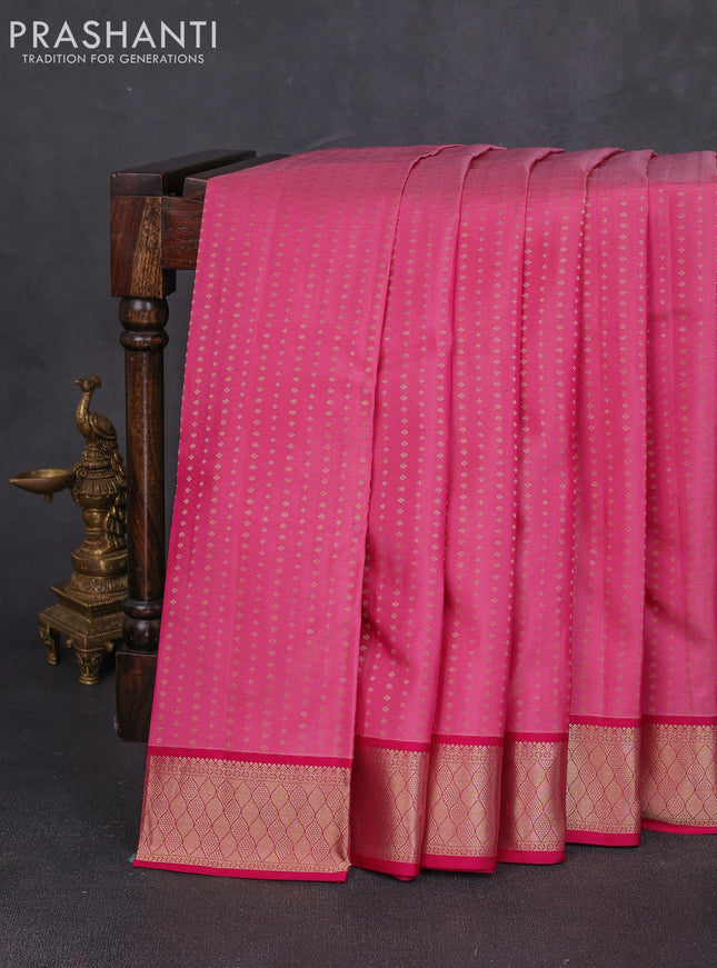 Pure kanchipuram silk saree peach pink and pink with allover zari woven 1000 buttas and zari woven border