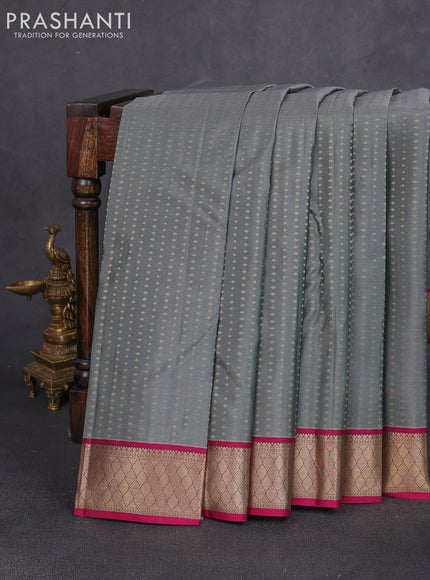 Pure kanchipuram silk saree grey and pink with allover zari woven 1000 buttas and zari woven border