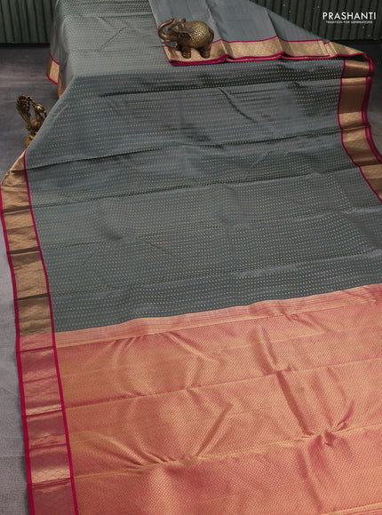 Pure kanchipuram silk saree grey and pink with allover zari woven 1000 buttas and zari woven border