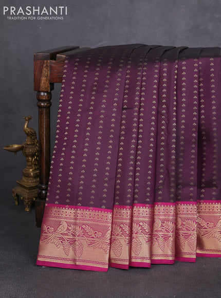 Pure kanchipuram silk saree deep wine shade and pink with allover zari woven 1000 buttas and zari woven border