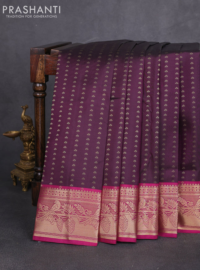 Pure kanchipuram silk saree deep wine shade and pink with allover zari woven 1000 buttas and zari woven border