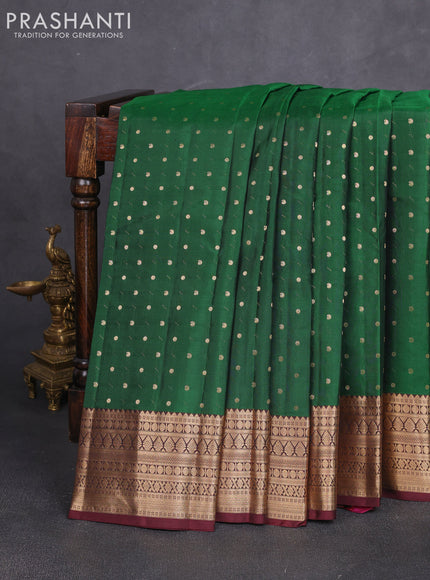 Pure kanchipuram silk saree green and coffee brown with allover zari woven 1000 buttas and zari woven border