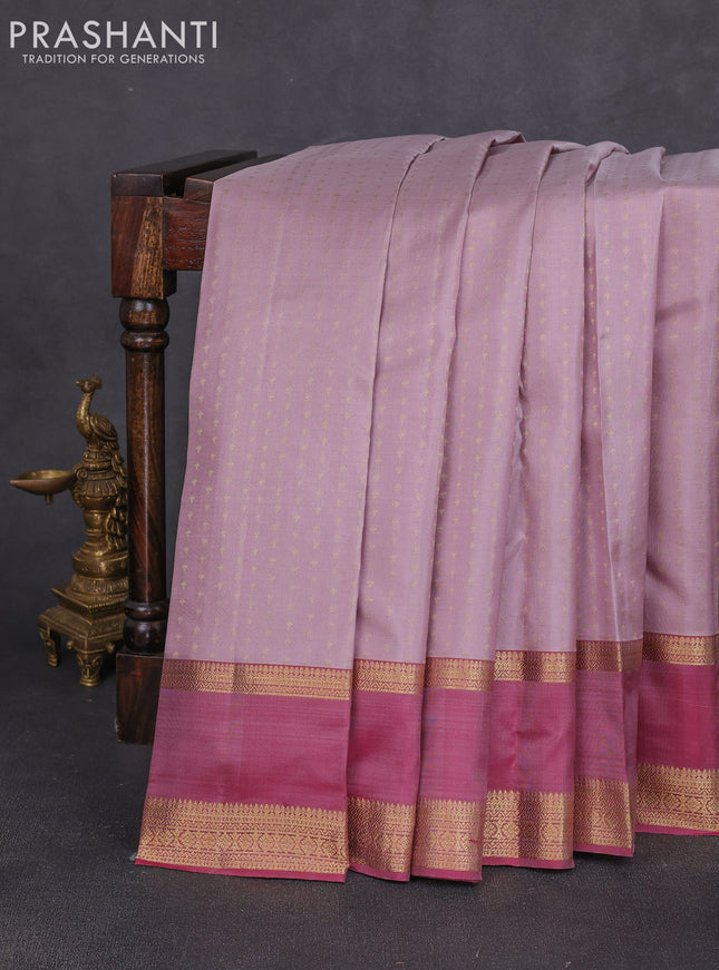 Pure kanchipuram silk saree rosy brown and magenta pink with allover zari woven 1000 buttas and rettapet zari woven border