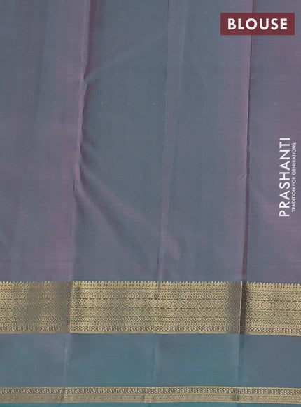 Pure kanchipuram silk saree peach shade and teal green with allover zari woven 1000 buttas and rettapet zari woven border