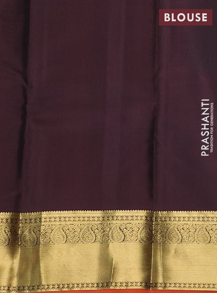 Pure kanchipuram silk saree coffee brown and orange with allover zari woven 1000 buttas and rich zari woven border