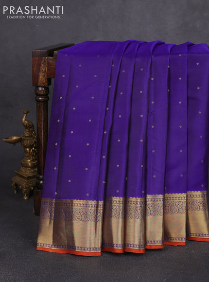 Pure kanchipuram silk saree violet and orange with allover zari woven 1000 buttas and rich zari woven border