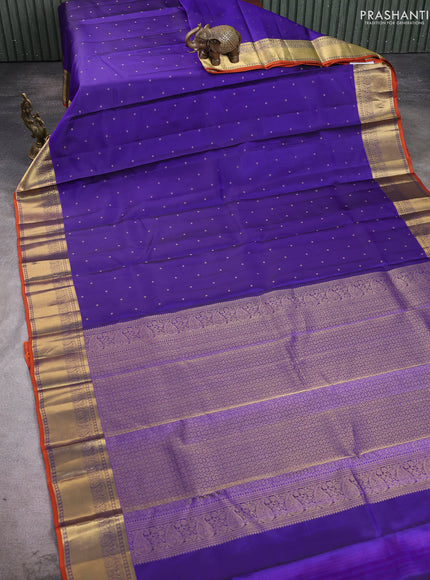 Pure kanchipuram silk saree violet and orange with allover zari woven 1000 buttas and rich zari woven border