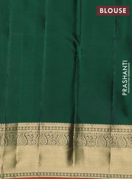 Pure kanchipuram silk saree bottle green and orange with allover zari woven 1000 buttas and rich zari woven border