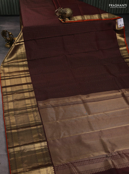 Pure kanchipuram silk saree coffee brown and orange with allover zari woven 1000 buttas and long zari woven buttas