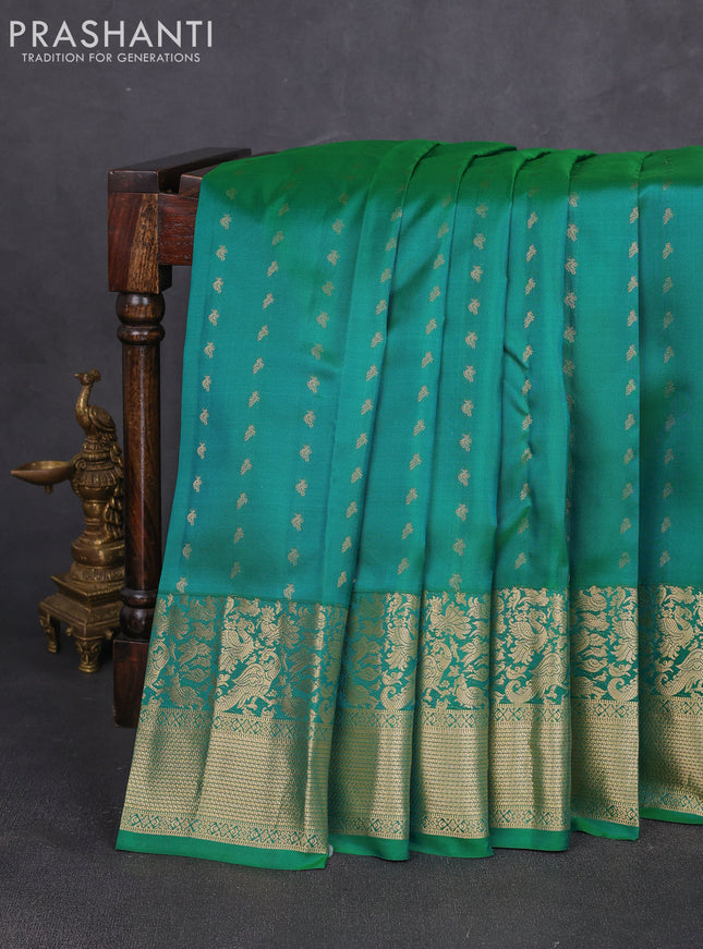 Pure kanchipuram silk saree green with allover zari woven 1000 buttas and long zari woven buttas