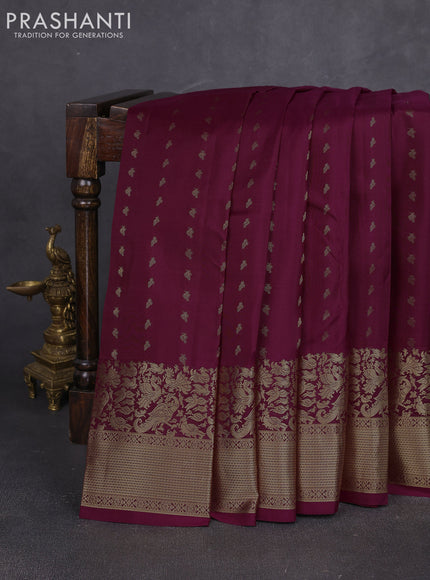Pure kanchipuram silk saree wine shade with allover zari woven 1000 buttas and long zari woven border