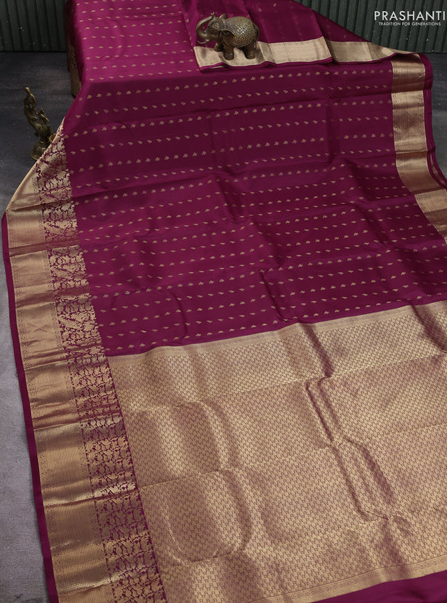 Pure kanchipuram silk saree wine shade with allover zari woven 1000 buttas and long zari woven border