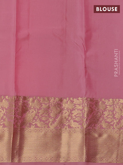 Pure kanchipuram silk saree mild peach pink with allover zari woven 1000 buttas and long zari woven border