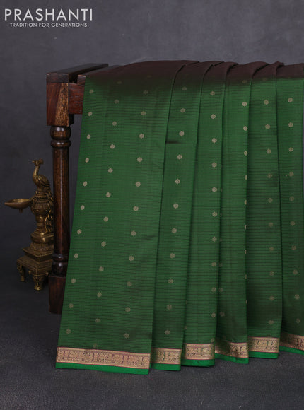 Pure kanchipuram silk saree bottle green and pink with allover stripe & zari woven 1000 buttas and small zari woven border