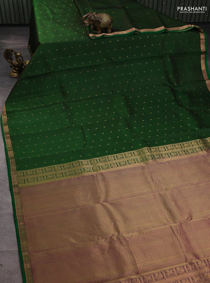 Pure kanchipuram silk saree bottle green and pink with allover stripe & zari woven 1000 buttas and small zari woven border