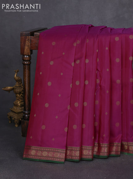 Pure kanchipuram silk saree magenta pink and green with allover zari woven 1000 buttas and small zari woven border