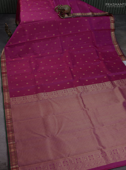 Pure kanchipuram silk saree magenta pink and green with allover zari woven 1000 buttas and small zari woven border