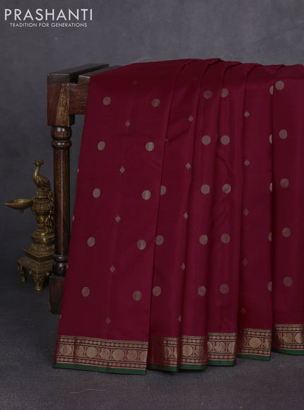 Pure kanchipuram silk saree maroon and green with allover zari woven 1000 buttas and small zari woven border