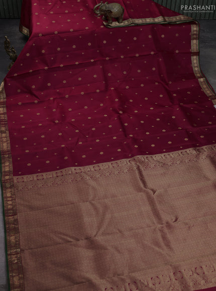 Pure kanchipuram silk saree maroon and green with allover zari woven 1000 buttas and small zari woven border
