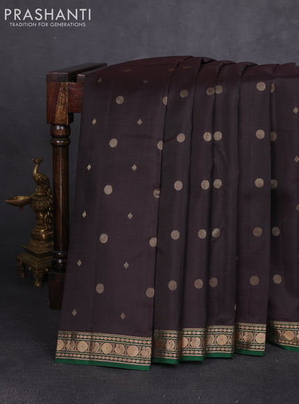 Pure kanchipuram silk saree coffee brown and green with allover zari woven 1000 buttas and small zari woven border
