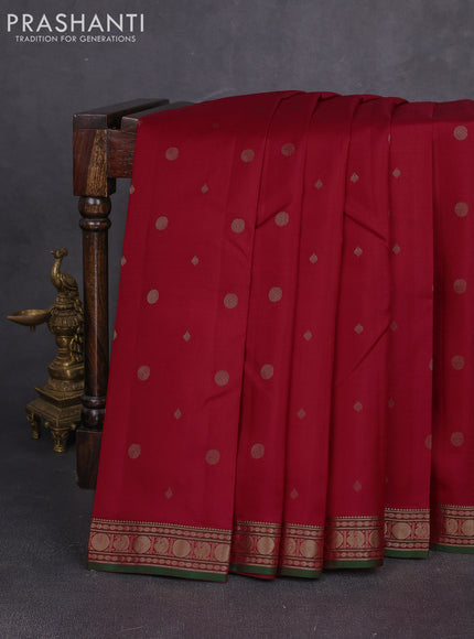 Pure kanchipuram silk saree red and green with allover zari woven 1000 buttas and small zari woven border