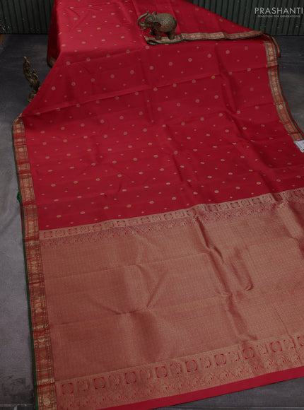 Pure kanchipuram silk saree red and green with allover zari woven 1000 buttas and small zari woven border