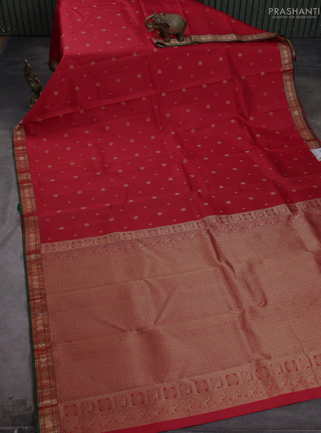 Pure kanchipuram silk saree red and green with allover zari woven 1000 buttas and small zari woven border